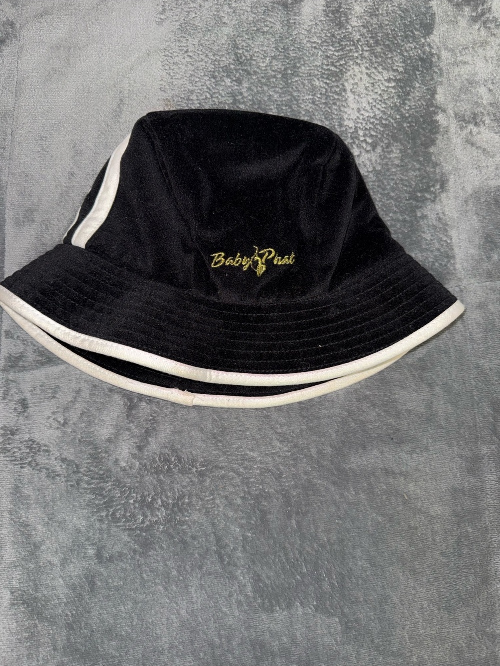 Baby Phat Black and White Bucket Hat with Gold Embroidery